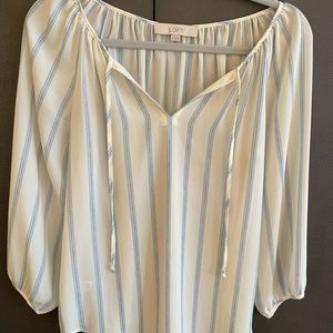 Blue and white pinstripe blouse